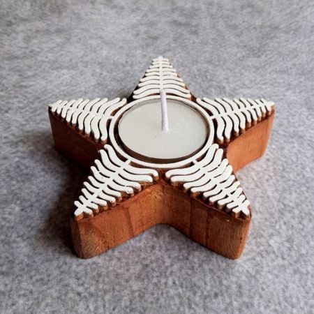 Handcrafted Wooden Star T Light Candle Set of 5